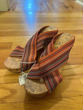 Montego Bay Club Striped Wedge Sandals in Orange, Brown and Gray